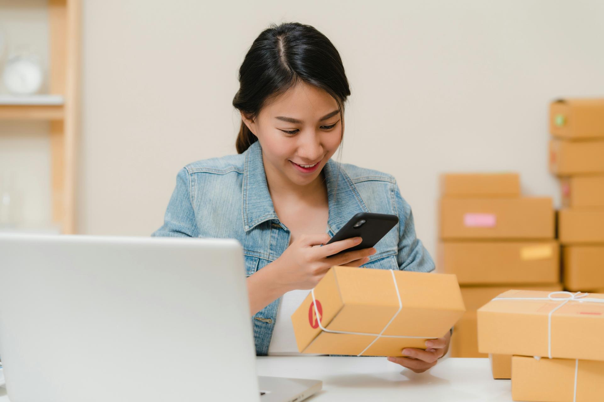 E-commerce business owner managing online orders and products
